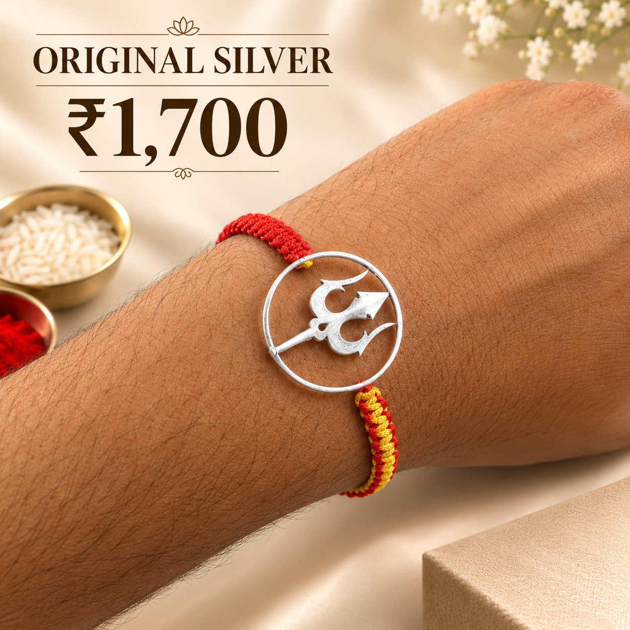 Divine Silver Trishul Rakhi