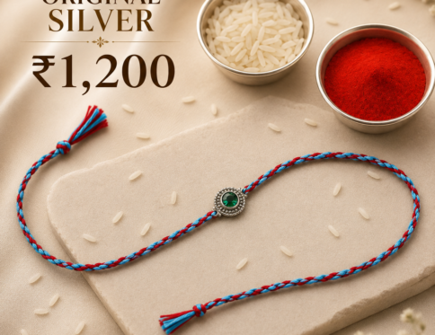 Original Silver Green Stone Rakhi