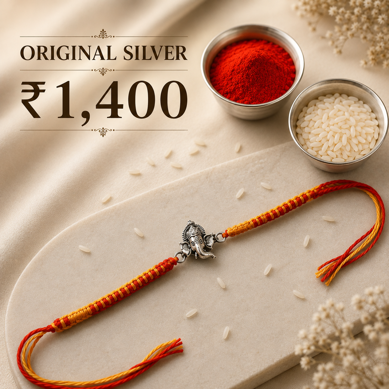Original Silver Ganesh Rakhi